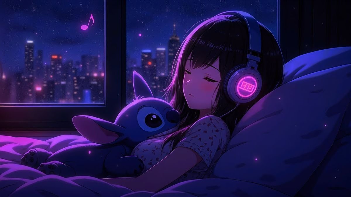 Glowing Headphones While Peacefully Sleeping