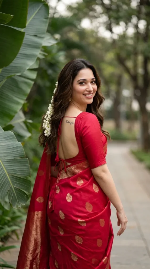 🌹✨ Red Saree Editorial Portrait — Elegant South Asian Fashion Photo Prompt 📸
