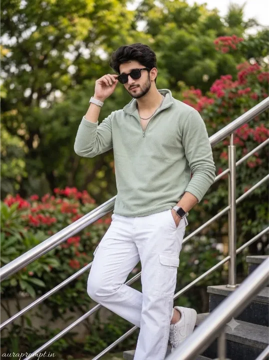 Green Quarter-Zip Prompt