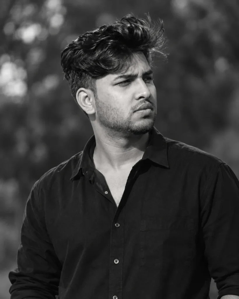 Monochrome Curly-Hair Editorial Portrait