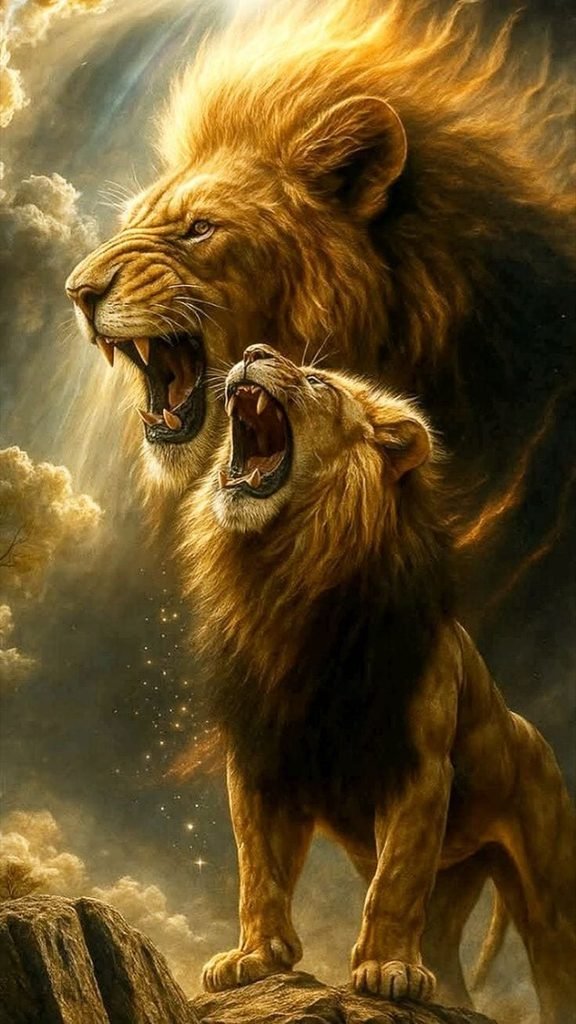Lions Roaring With Glowing