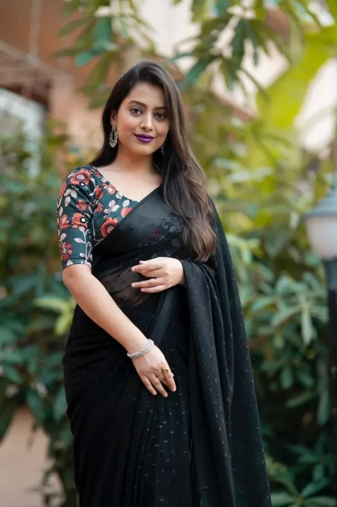 Indian Woman in Black Saree Portrait