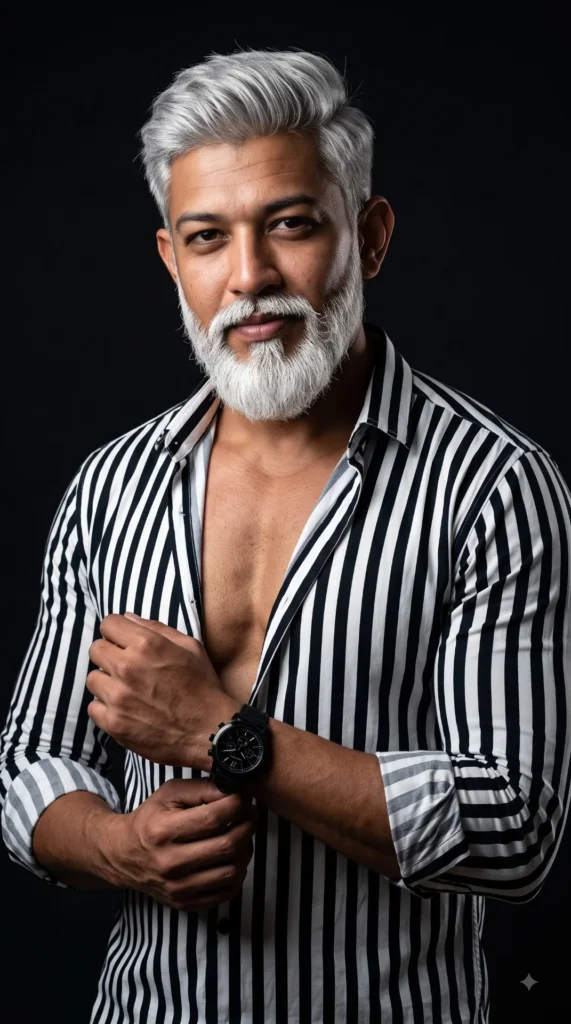 A confident mature man with silver-grey hair