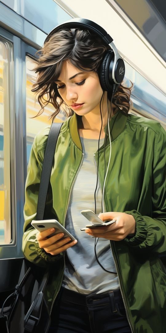 Headphones While Looking Down At A Phone