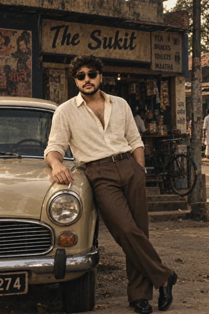 A stylish young man with curly hair