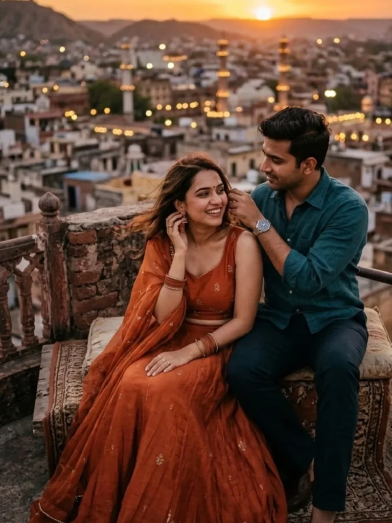 Golden Hour Rooftop Couple Portrait