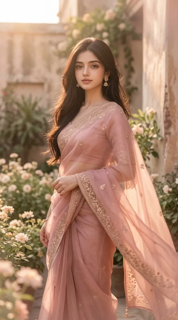 SOFT GOLDEN — Powder-Pink Organza