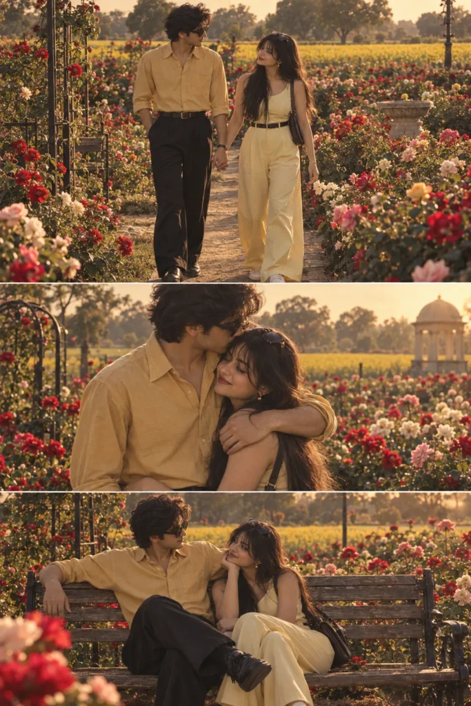 Ultra realistic cinematic three panel vertical portrait of a young south asian couple