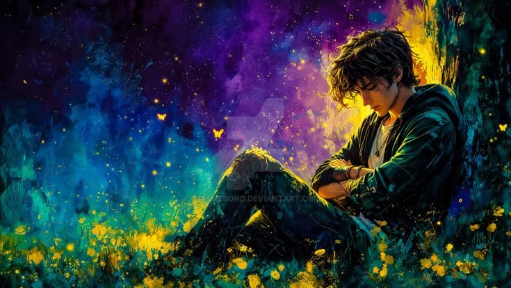 Contemplative Night In A Glowing Meadow