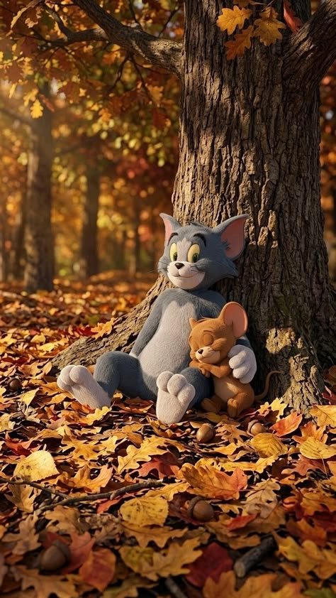 Tom And Jerry Relaxing In A Fall Forest