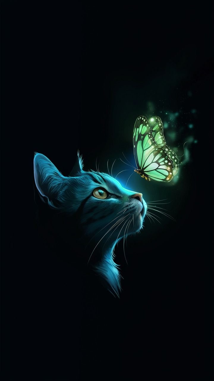 Cat Looking Up At A Glowing Green