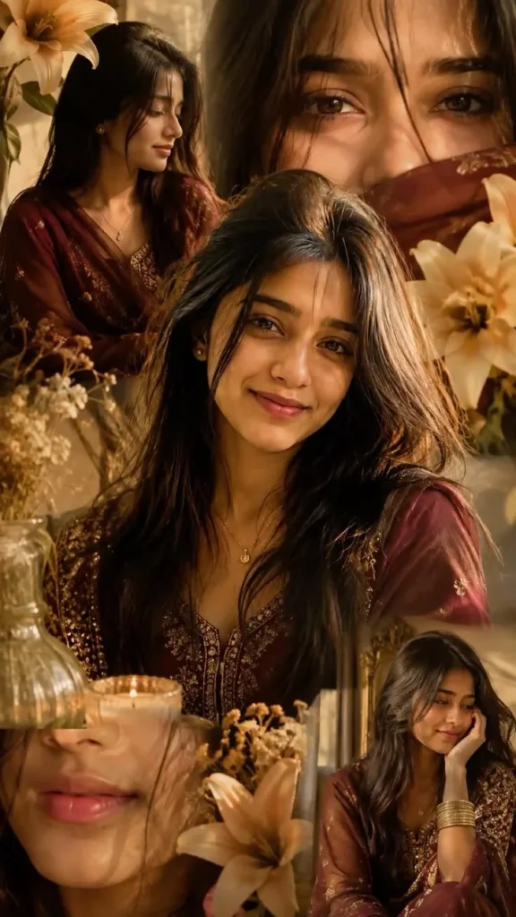 Soft Aesthetic Portrait Collage in Maroon Ethnic Wear