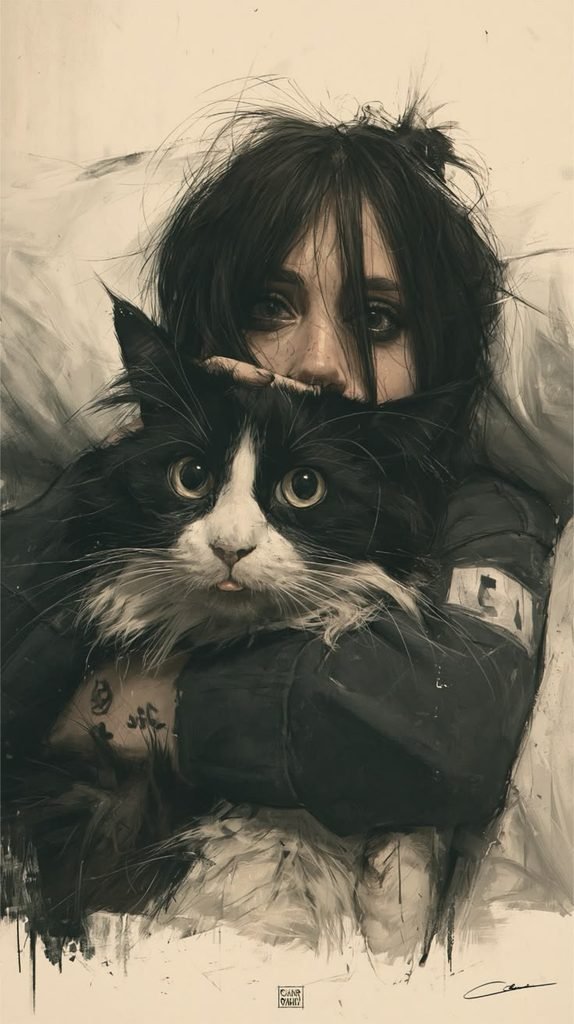 Gently Holding A Fluffy Tuxedo Cat