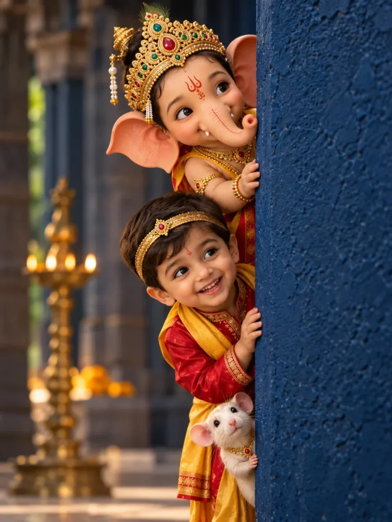 baby & ganesha behind wall