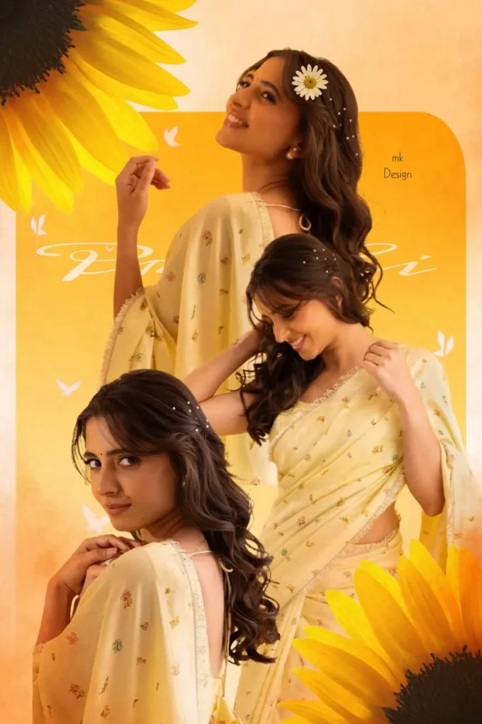 Sunflower Aesthetic Portrait Collage in Pastel Yellow Saree