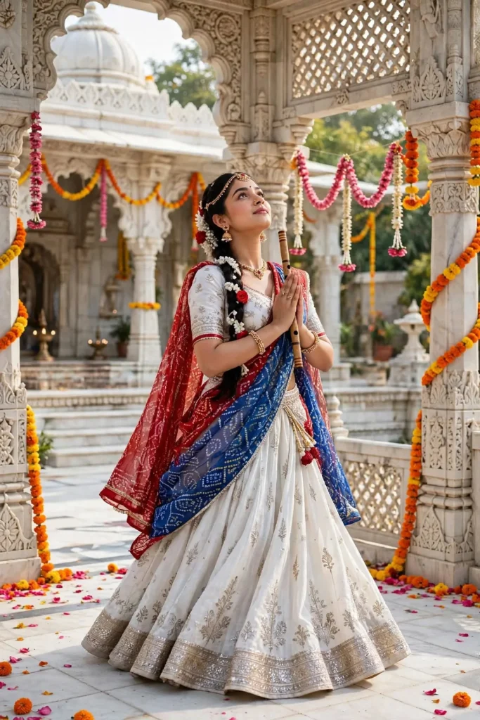 Radha Rani Temple Dance – Alia Bhatt Inspired White Lehenga Look