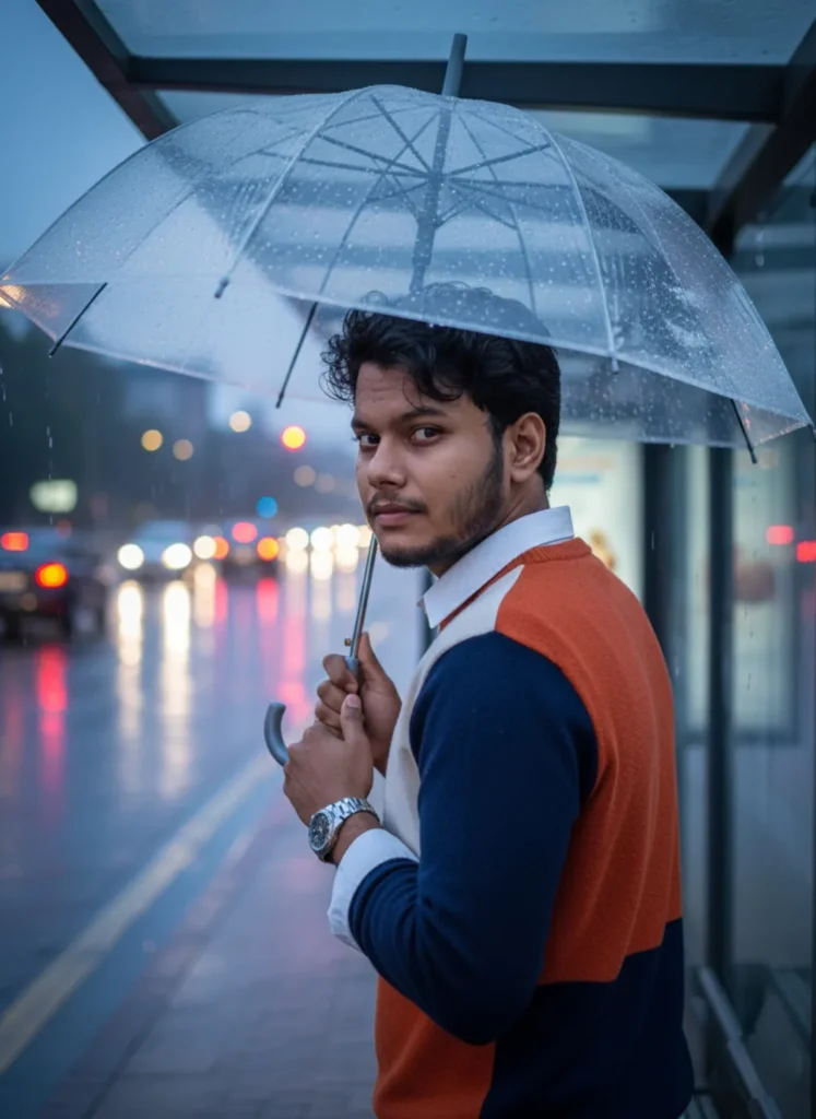 Rainy Night Under Clear Umbrella