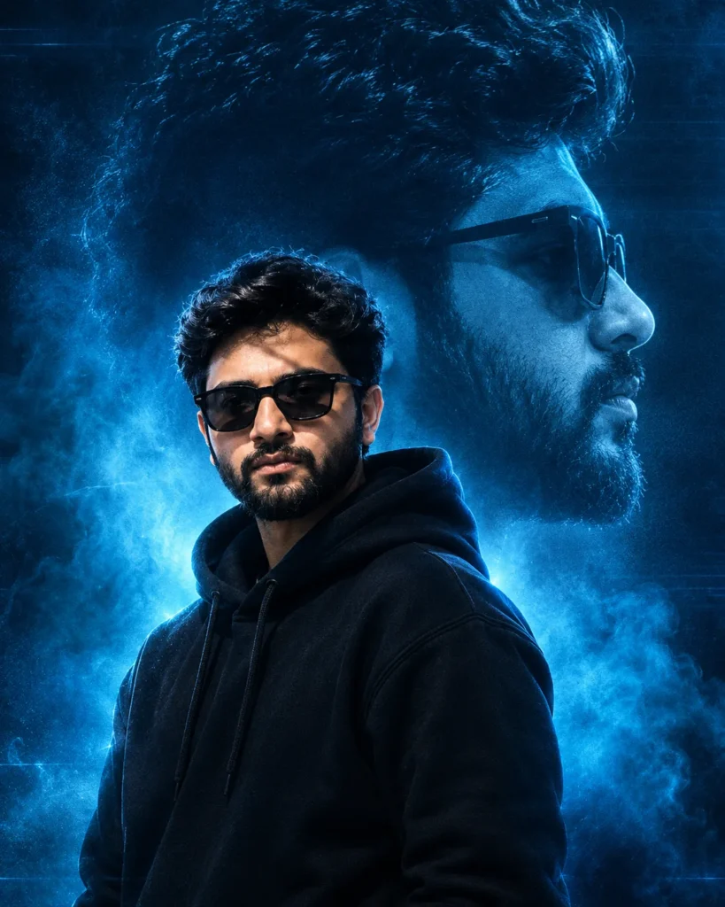Cinematic Blue Double Exposure Portrait