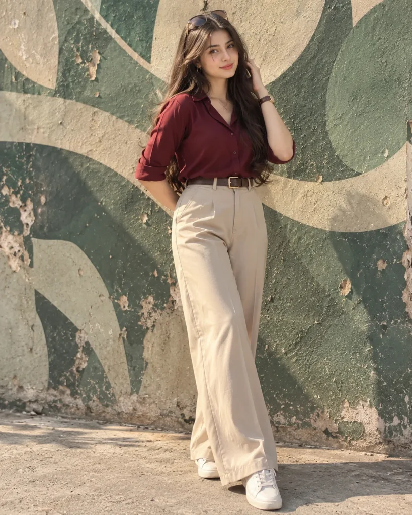 Cinematic Urban Elegance — Burgundy & Champagne Fashion Portrait
