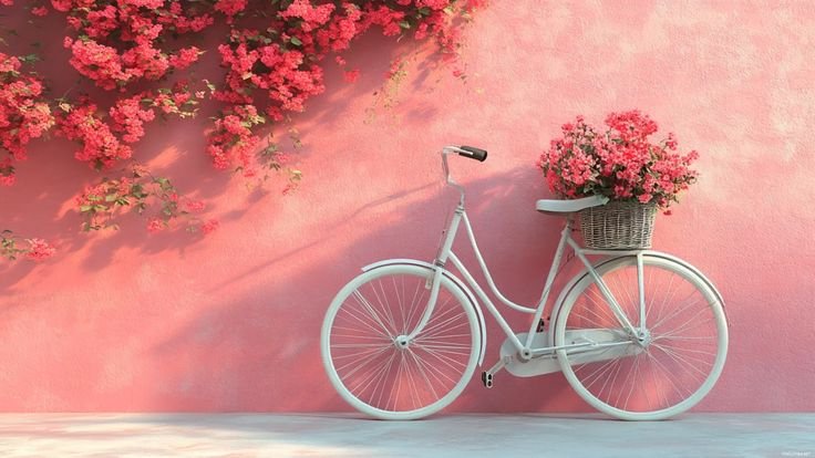🚲 Pink Bicycle Aesthetic – Dreamy Floral Wallpaper for Desktop & Laptop