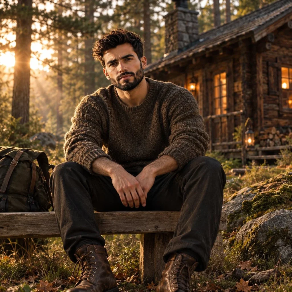 Handsome Man in Rustic Cabin