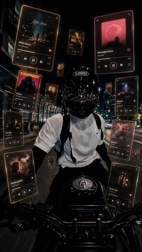 Ultimate Night Rider: Epic Motorcycle Wallpaper With a Futuristic Music Vibe