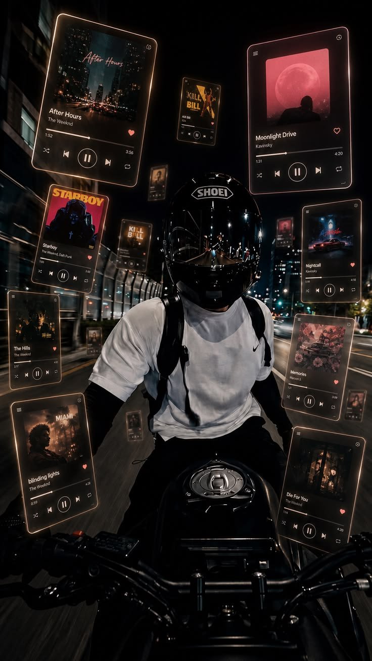 Ultimate Night Rider: Epic Motorcycle Wallpaper With a Futuristic Music Vibe