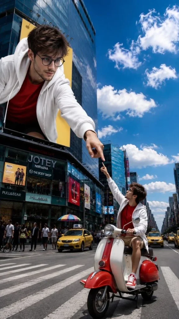 Man climbs out billboard