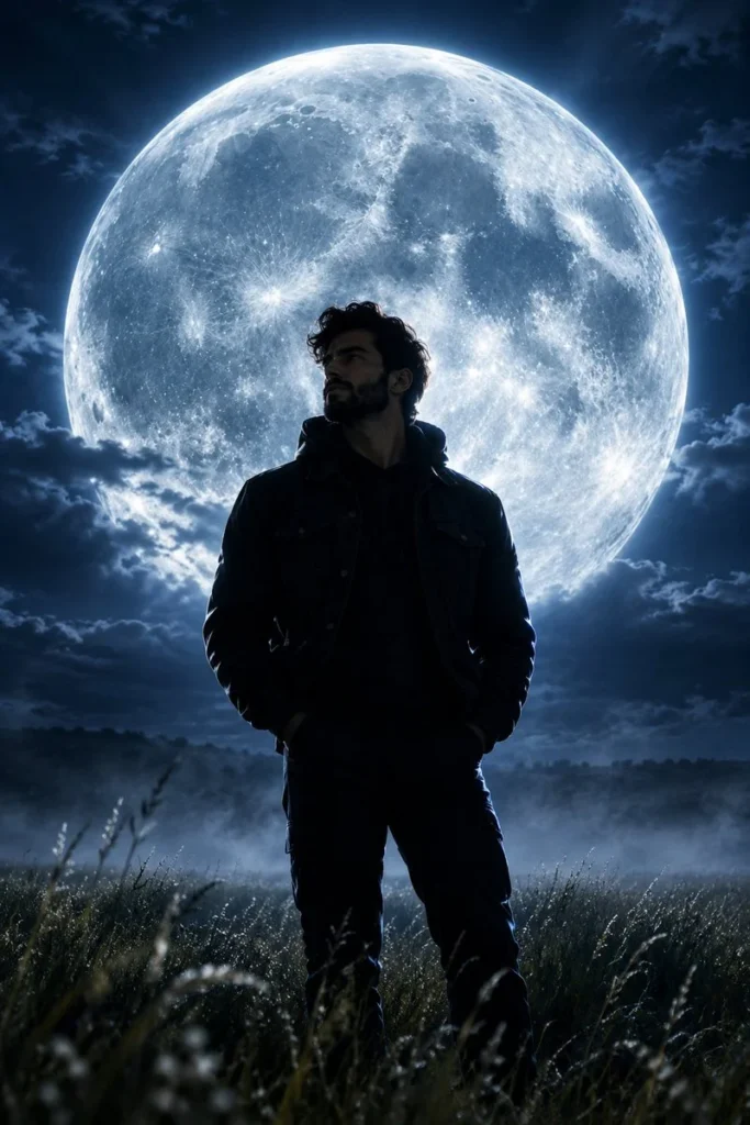Man under giant moon
