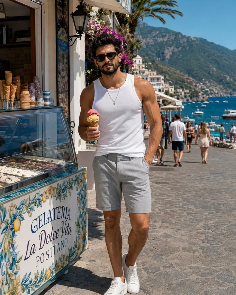 Mediterranean man with gelato