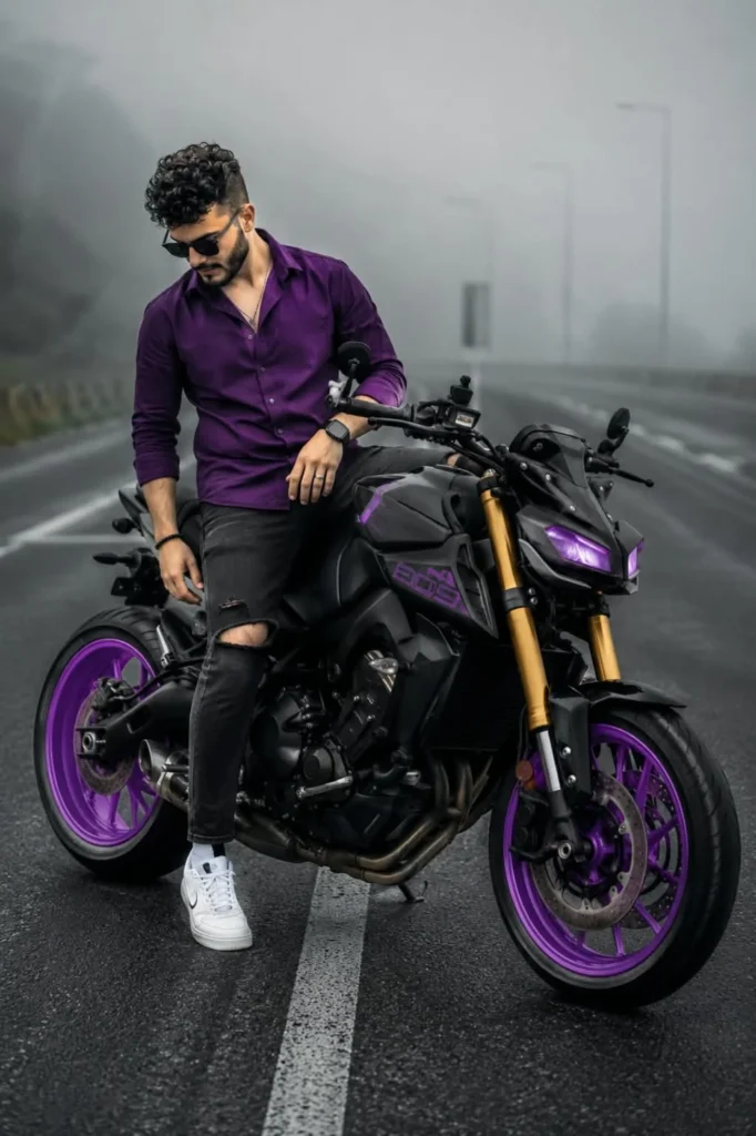 Motorcyclist on foggy road