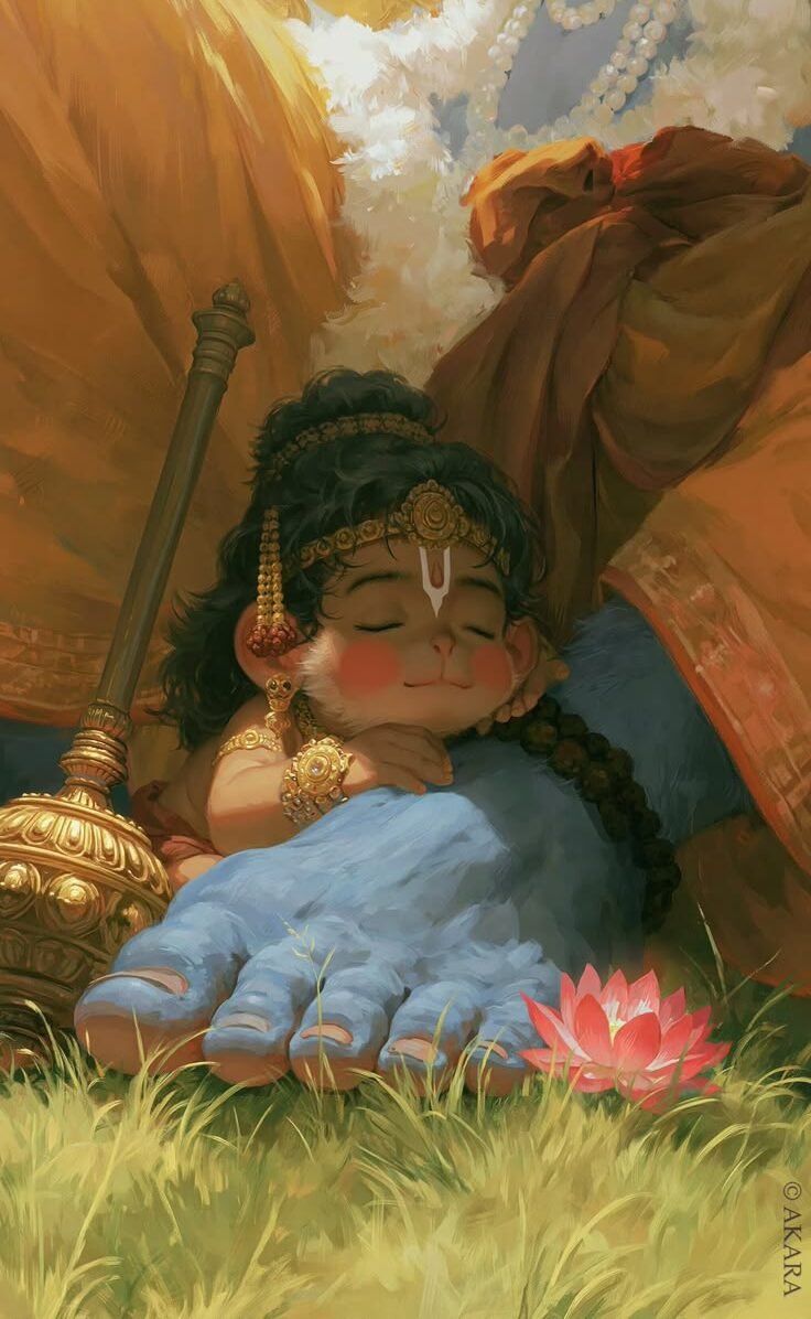 Sleeping Bal Hanuman – Cute Divine Hanuman Ji Aesthetic Wallpaper