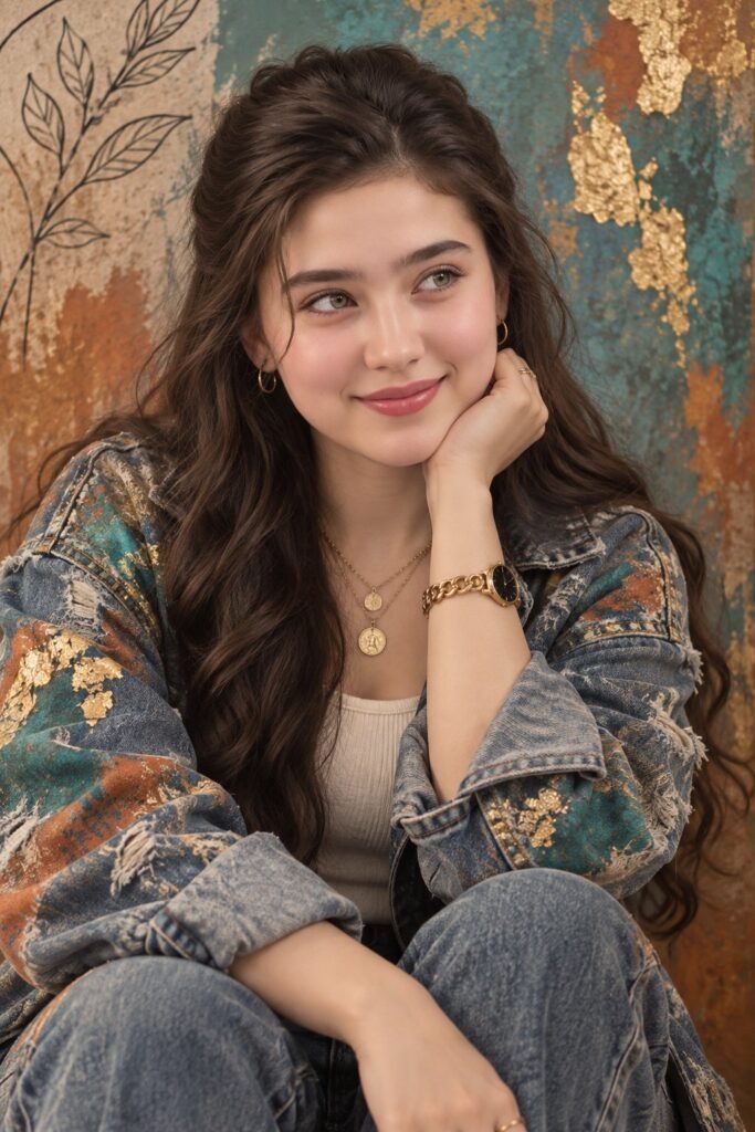 Teal & Gold Denim Portrait