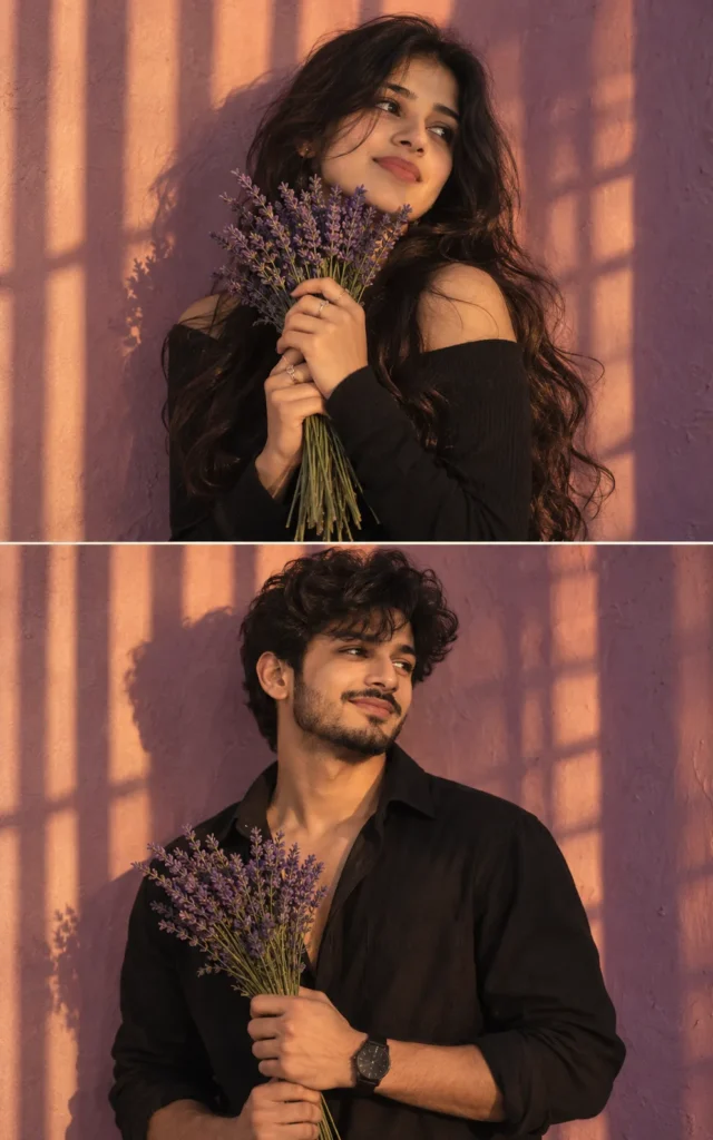 Ultra realistic cinematic 2 panel portrait of a romantic couple