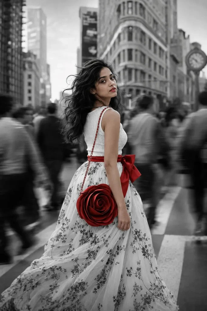 Vivid Woman in Monochrome City