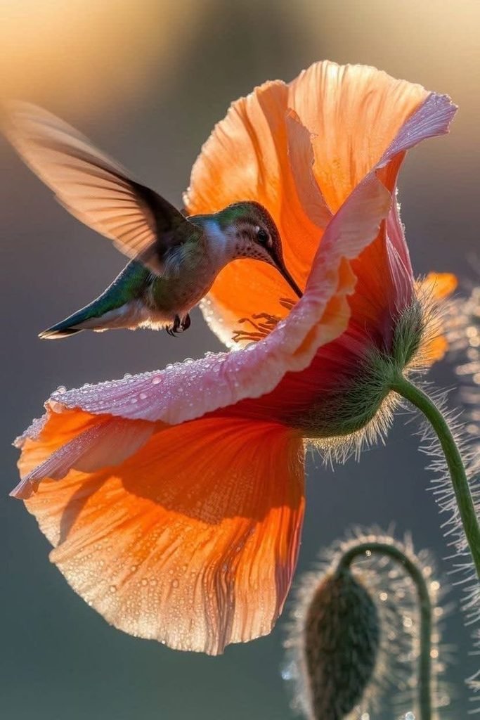 🐦 Hummingbird and the Vibrant Poppy