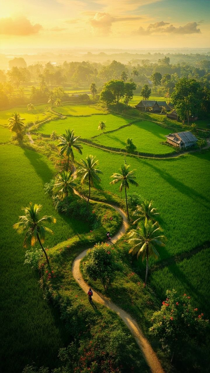 🌾 Golden Morning in the Rice Fields