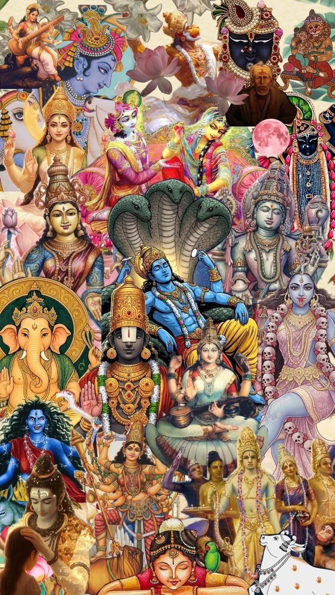 Hindu Gods Divine Collage – Beautiful Sanatan Dharma Aesthetic Wallpaper