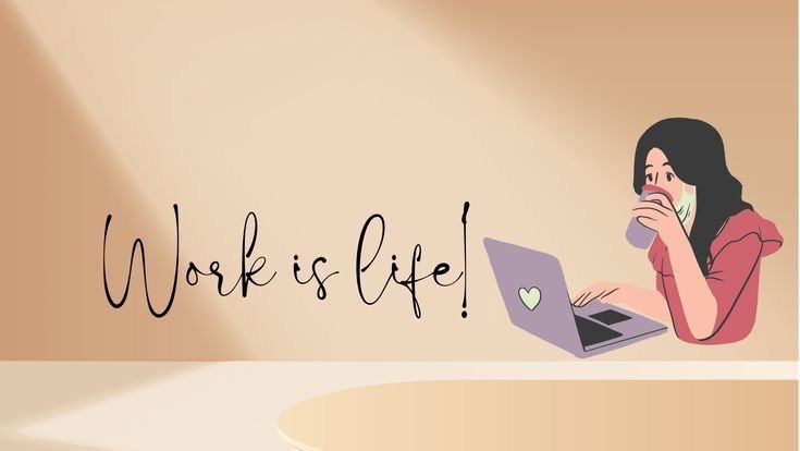 💻 Work Is Life – Aesthetic Girl Laptop Wallpaper for Motivation & Focus