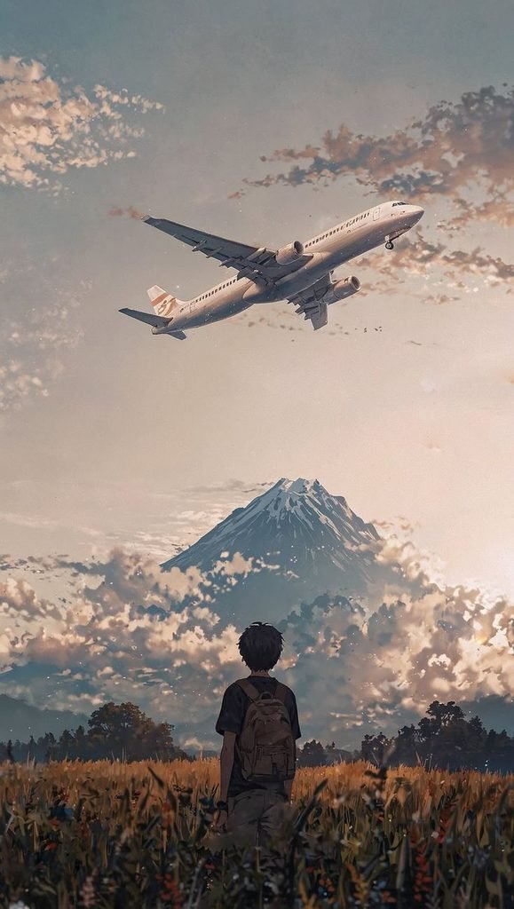 Dream Big and Keep Moving: Inspirational Airplane & Mountain Wallpaper