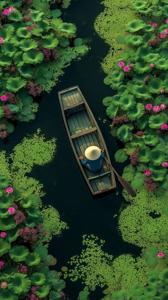 🌸 Peaceful Boat Among the Lotus