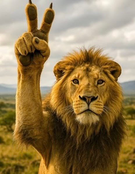 Funny Lion Peace Sign Wallpaper – Cool Animal Meme Wallpaper
