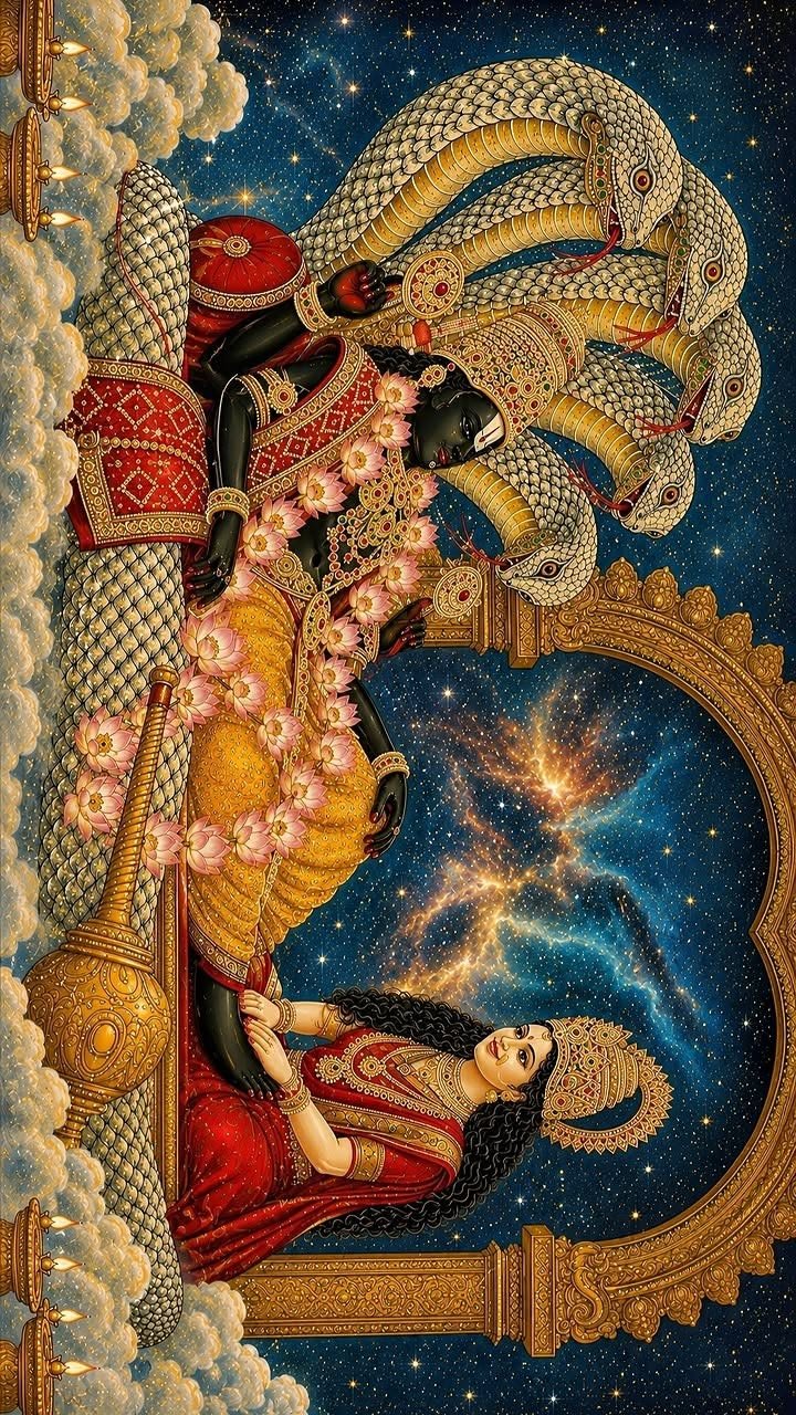 Lord Vishnu with Sheshnag & Goddess Lakshmi – Divine Narayan Wallpaper