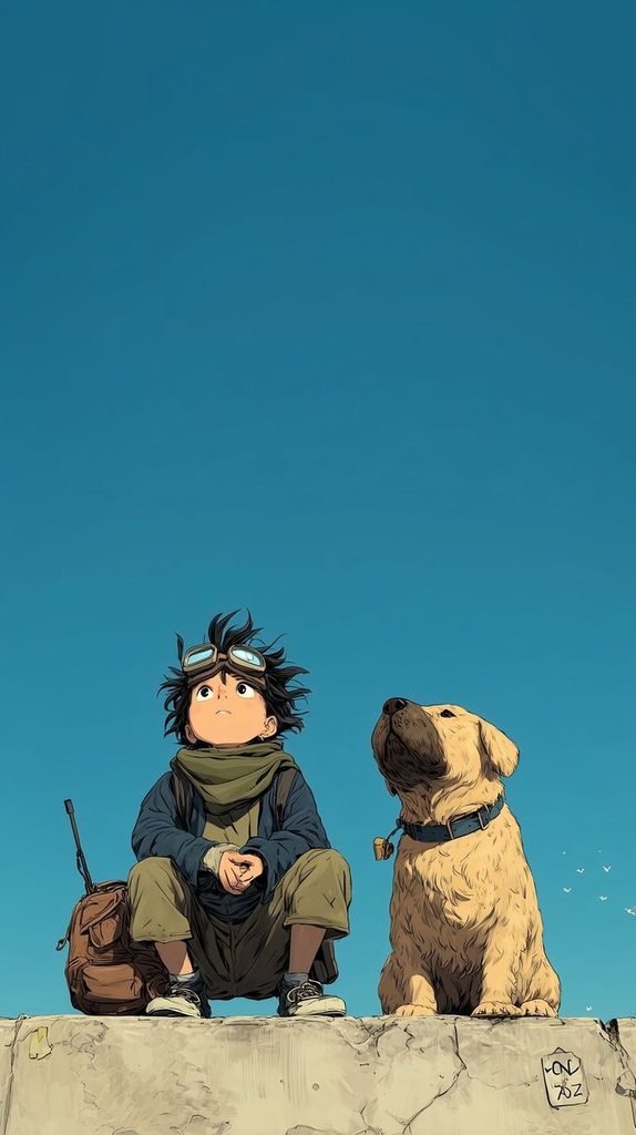 Anime Boy and Dog Wallpaper: Emotional Adventure Aesthetic for Your Phone