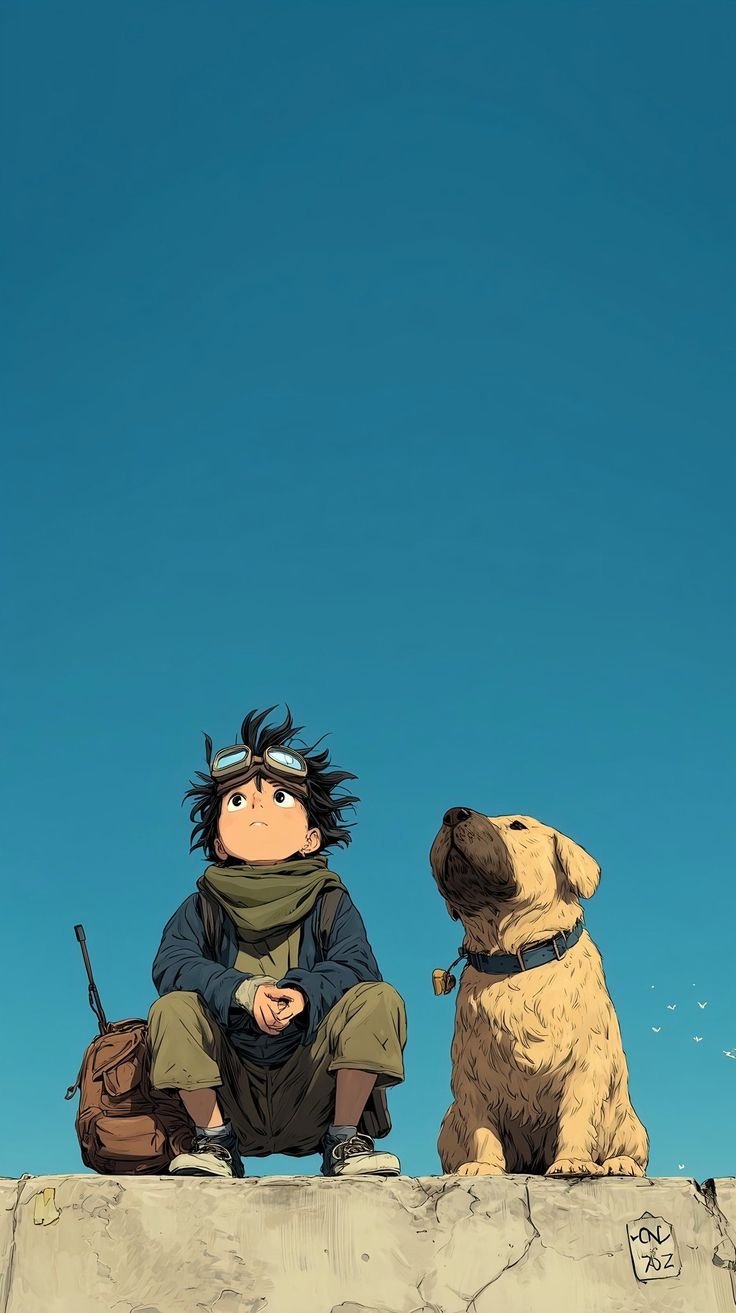 Anime Boy and Dog Wallpaper: Emotional Adventure Aesthetic for Your Phone