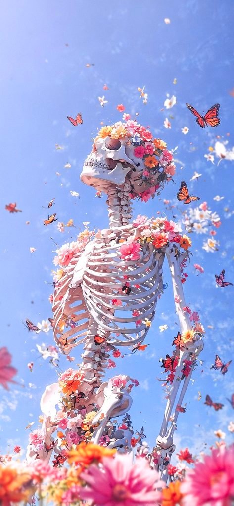Flower Skeleton: Beautiful Dark Fantasy Wallpaper With a Unique Twist
