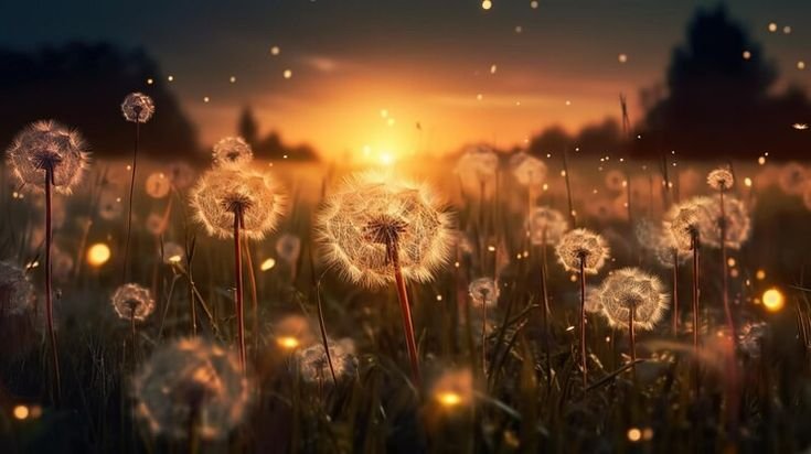 🌼 Dandelions Glowing at Sunset