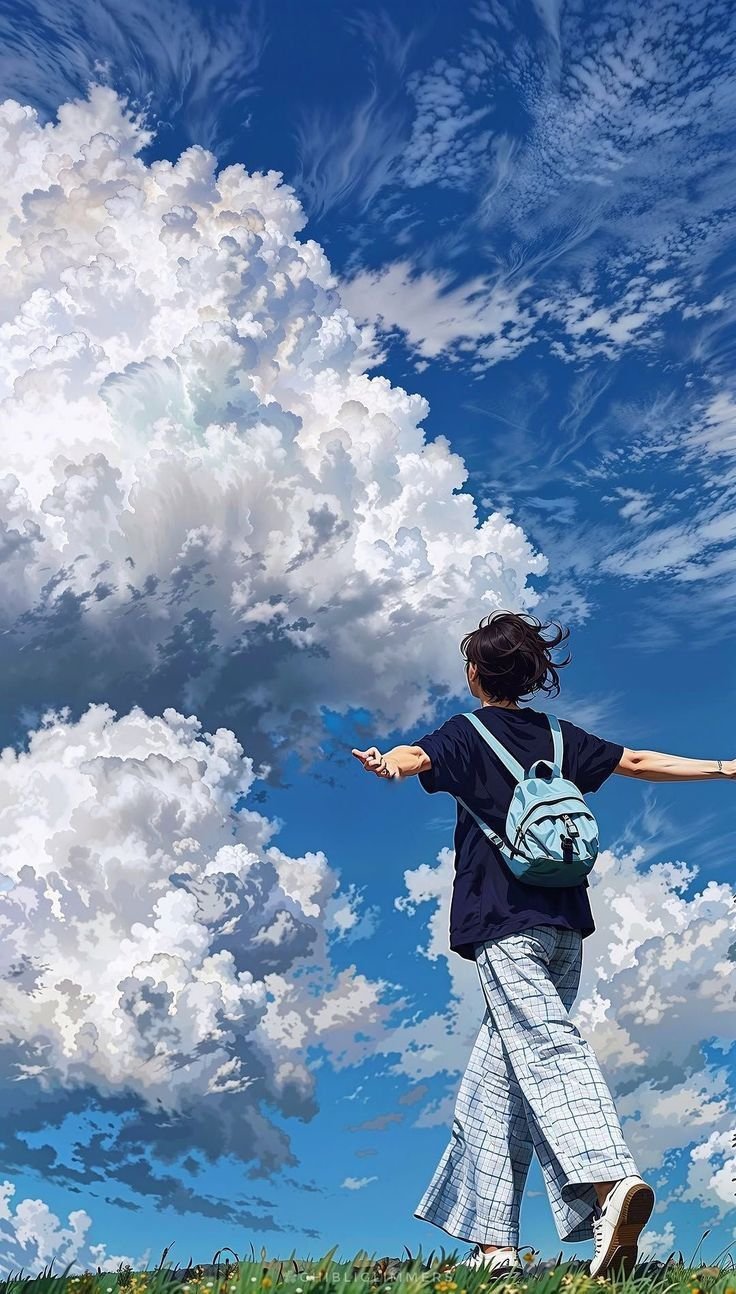 ☁️ Anime Sky Wallpaper – Dreamy Blue Clouds and Freedom Aesthetic
