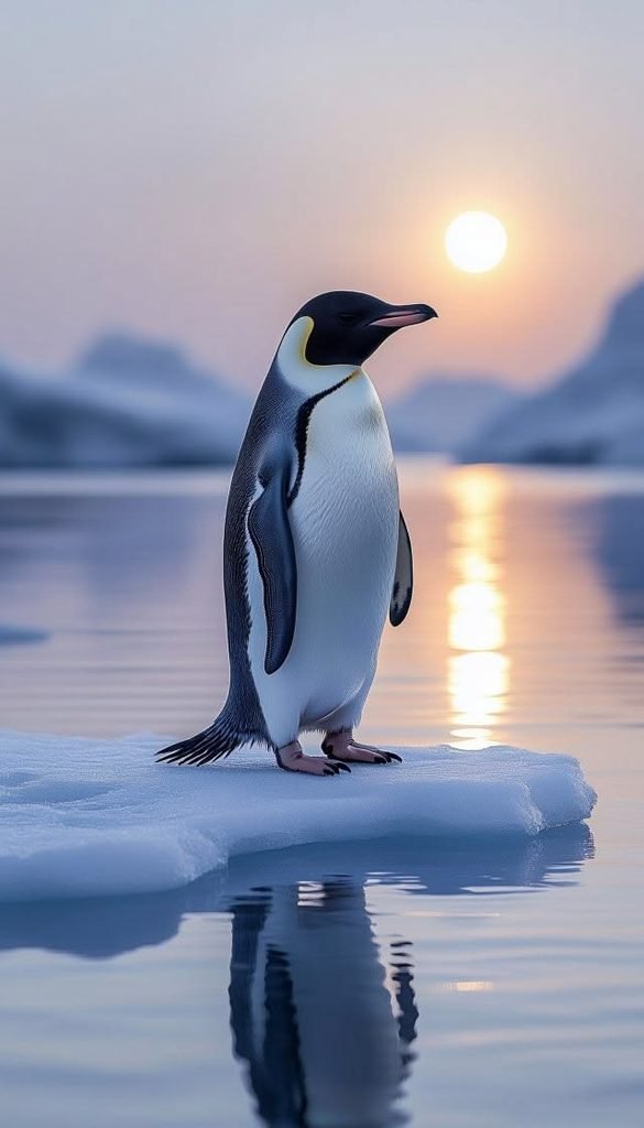 🐧 Penguin Beneath the Arctic Sunset