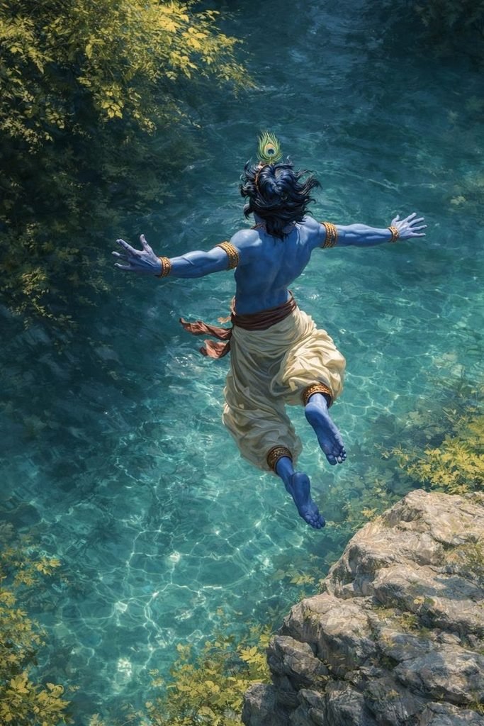 Krishna in Nature: Peaceful and Beautiful Divine Wallpaper